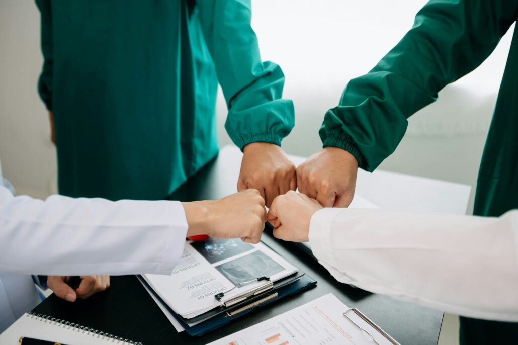 Doctor handshake and partnership in healthcare, medicine or trust for collaboration