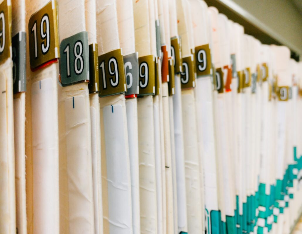 Medical records, pile of patient charts