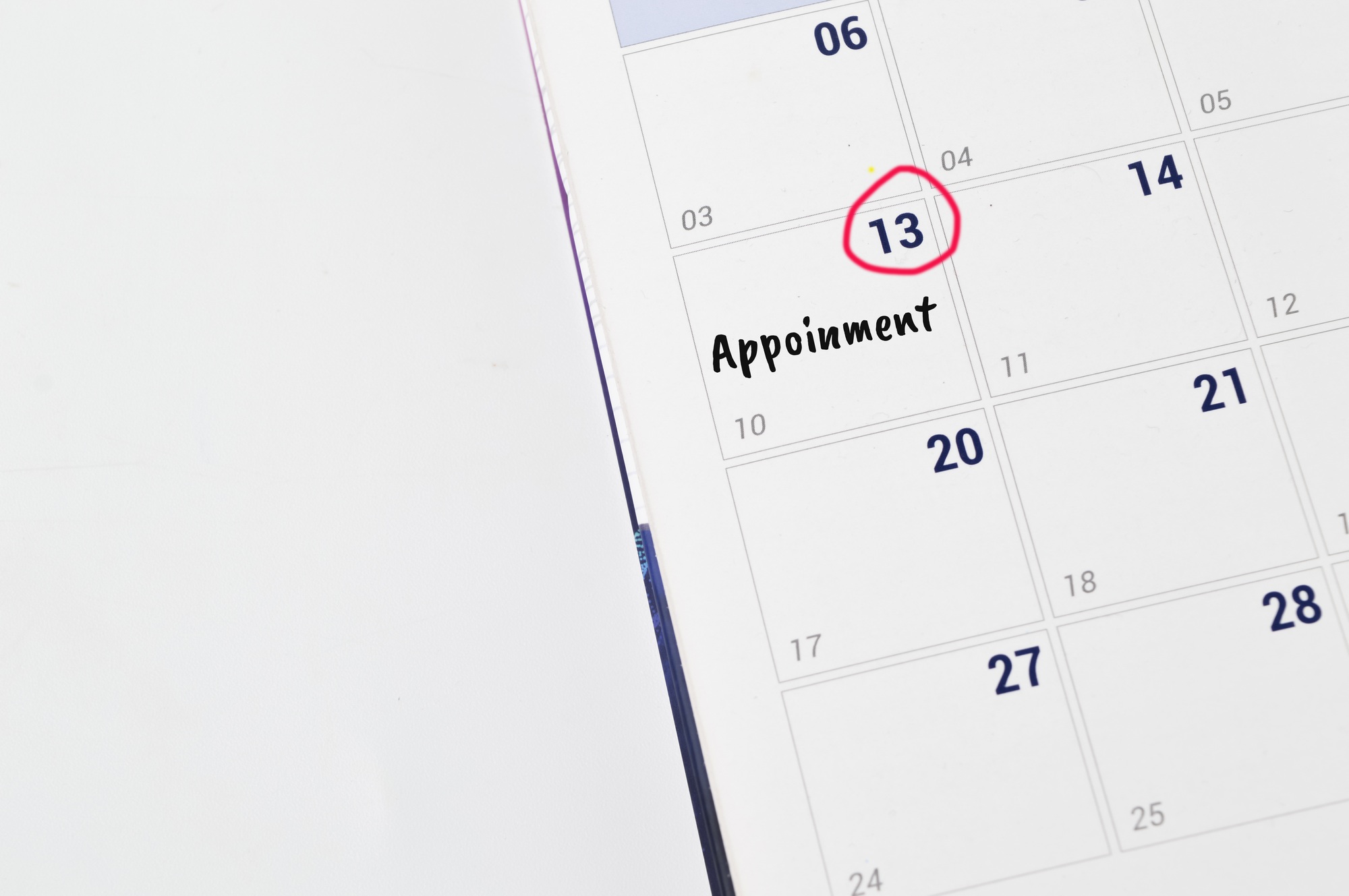 Calender with date highlight for appointment. Business concept.